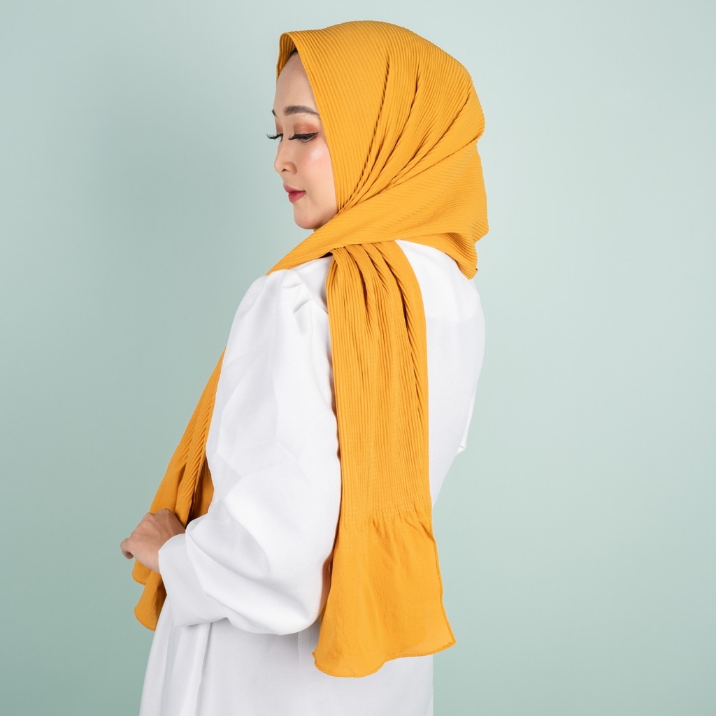 𝗖𝗮𝗿𝗲.𝗶𝗻 Pashmina Plisket Duyung Shawl 180x75 PREMIUM QUALITY (Tidak Full)-Mustard