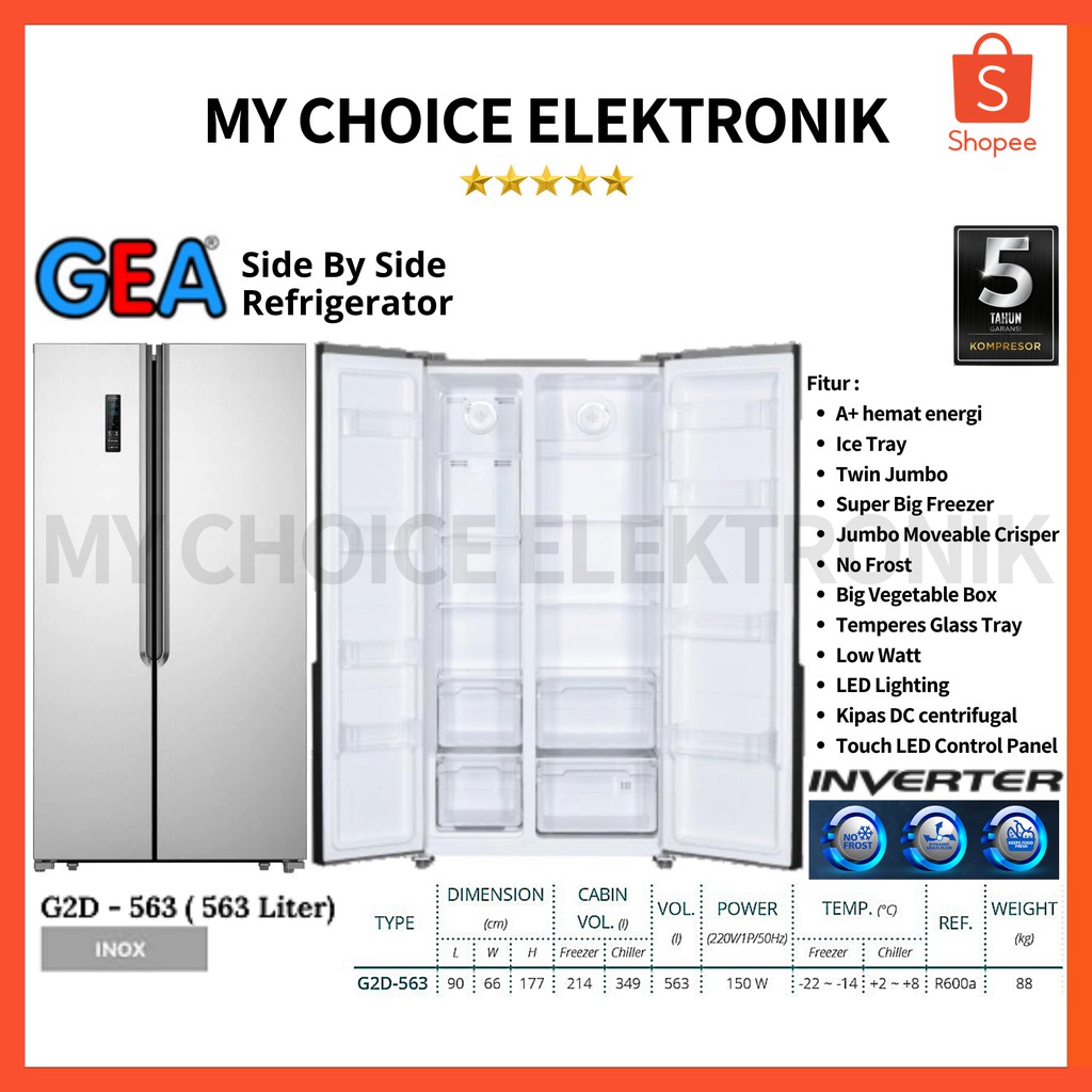 GEA Kulkas SIDE BY SIDE G2D-563 INOX