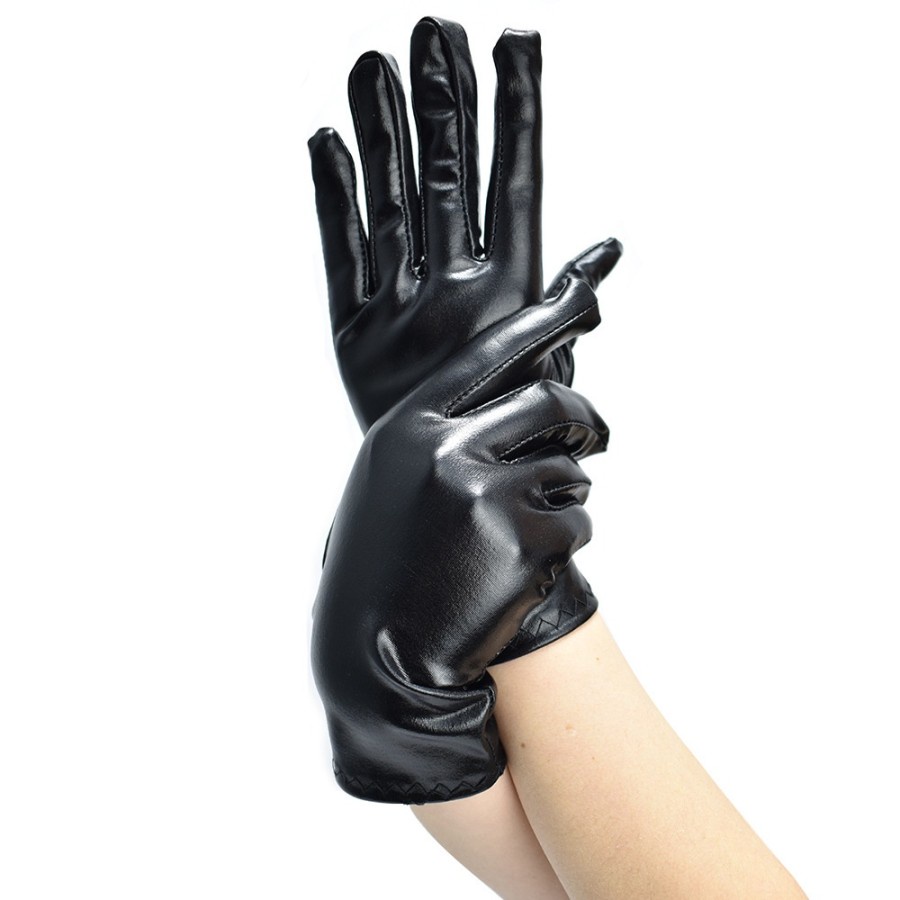 LTX-06 sarung tangan leather polos hitam kilap short gloves leather