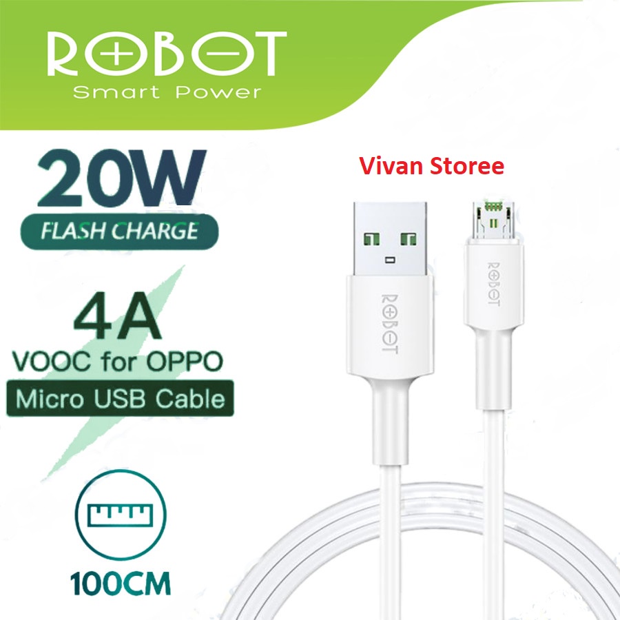 Robot Kabel Data USB RVM100 Data Cable Micro USB 1M VOOC Flash Charge Garansi Original Resmi