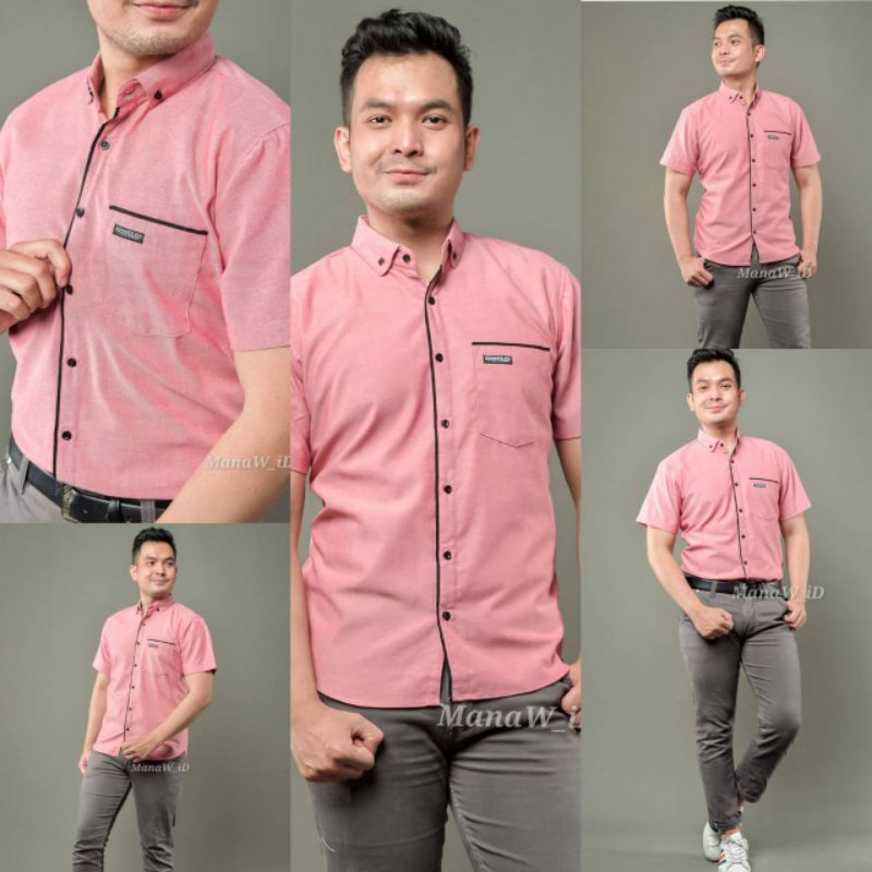 kemeja polos lengan pendek pria - kemeja polos motif list lengan pendek pria - kemeja kantor polos lengan pendek pria - kemeja casual distro import original terbaru 2021