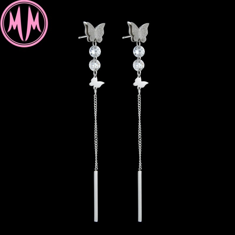 MORYMOSHI E162 Anting Wanita Titanium Stainless Kupu-Kupu Panjang Anti Karat Anti Luntur Fashion Korea-2