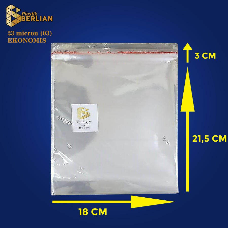 

18 x 21,5 cm Plastik OPP EKONOMIS 23micron (100 lbr) (lem/seal)