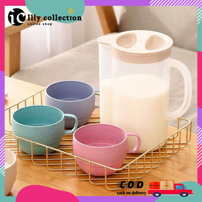 Mug Jerami Gandum Set 5 in 1 Teko Dengan Cangkir