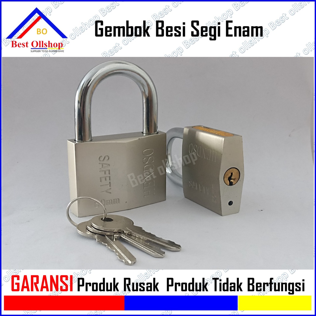 Gembok Kunci Pintu Pagar Rumah Gudang Padlock Segi Enam Jantung Kuningan Jumbo