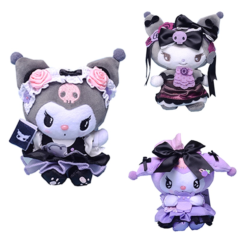 Ready Stock !!! New 10cm/3.9in Kuromi Lolita Plush Key Ring Maid Crossdresser Little Devil Bow Tie Bag Decoration
