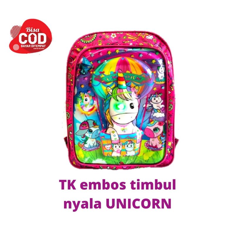 Tas ransel anak Tk perempuan karakter 3D timbul lampu