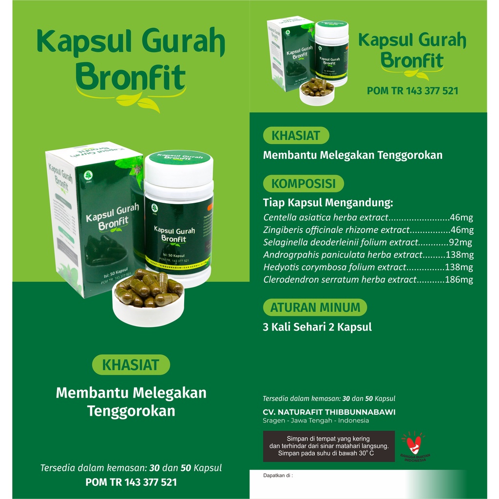 GURAH BRONFIT Naturafit Melegakan Saluran Pernafasan Asma Sesak Nafas Bronkitis - 50 Kapsul