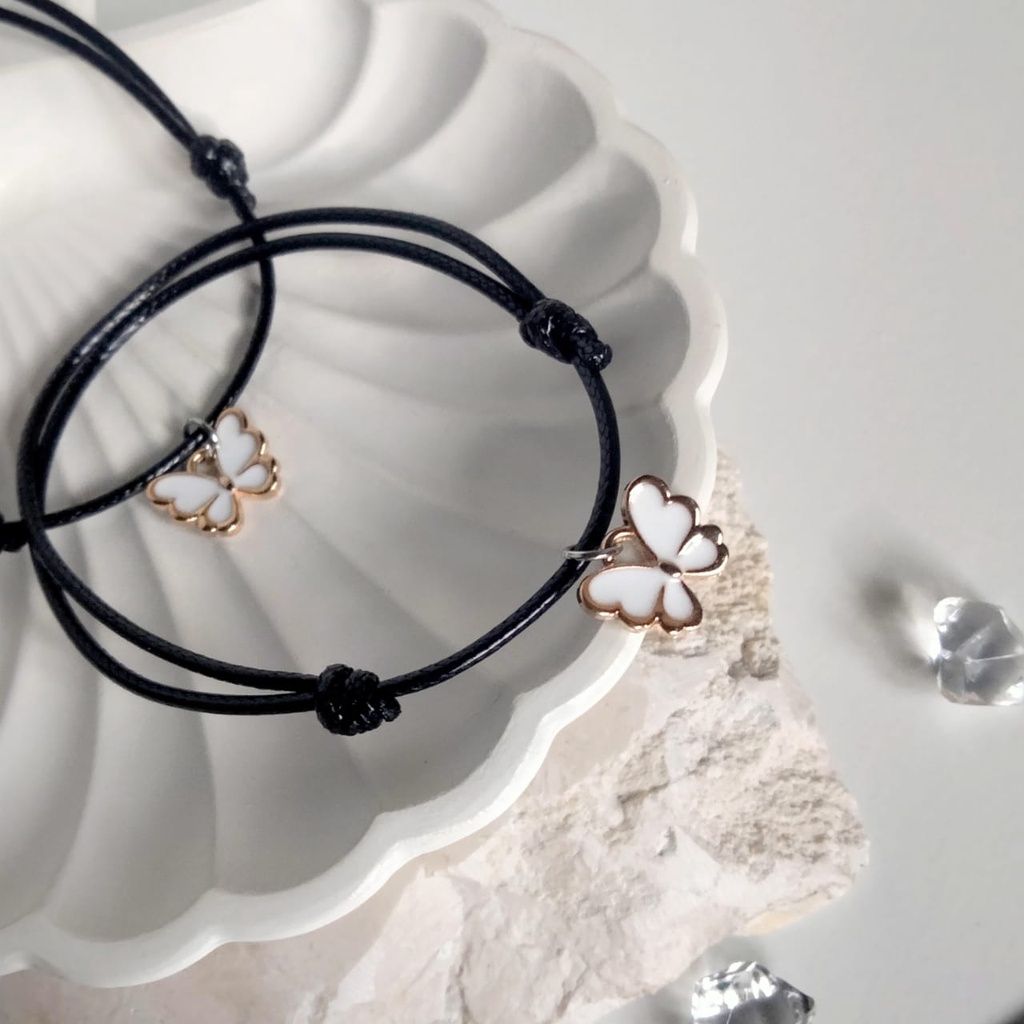 Gelang Kupu Putih Butterfly Tali Satin Hitam