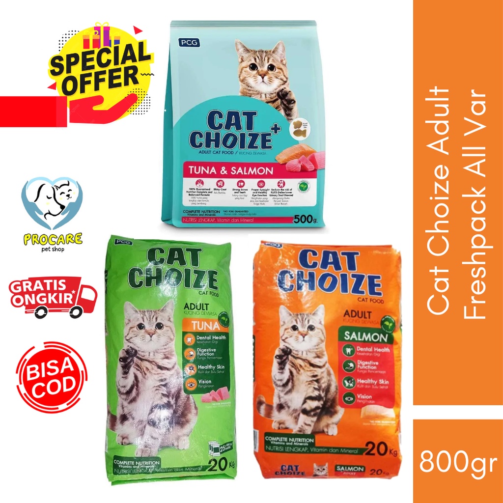 MAKANAN KUCING CAT CHOIZE ADULT TUNA SALMON CAT CHOIZE PLUS + FOR ADULT Freshpack 800gr