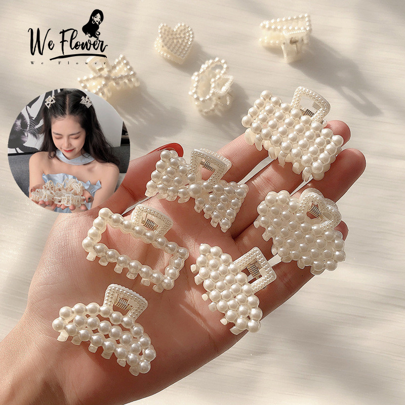 We Flower Small Geometric Heart Bowknot Pearl Hair Claw Clip for Girls Kids Women Hairpin Bobby Pin Hairgrip