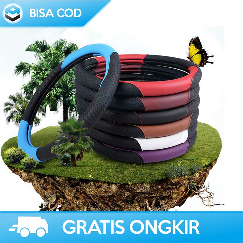 SARUNG COVER STIR KEMUDI MOBIL BAHAN KULIT PU 38CM ANTI SLIP MURAH ORI