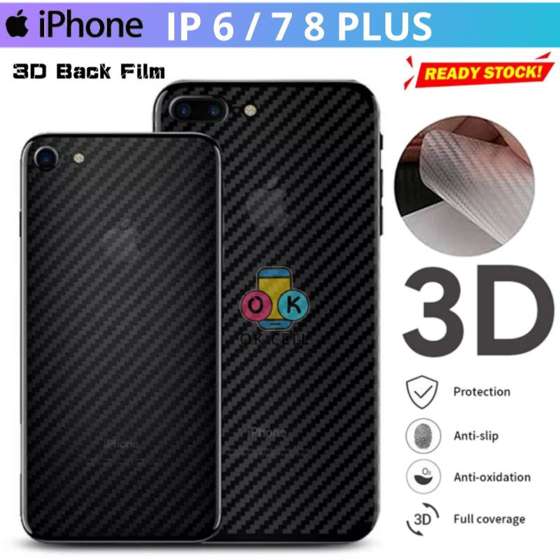 Garskin Carbon 3D iPhone IP 6 7 8 Plus - Skin Karbon Stiker Anti Gores Belakang Serat Fiber Premium