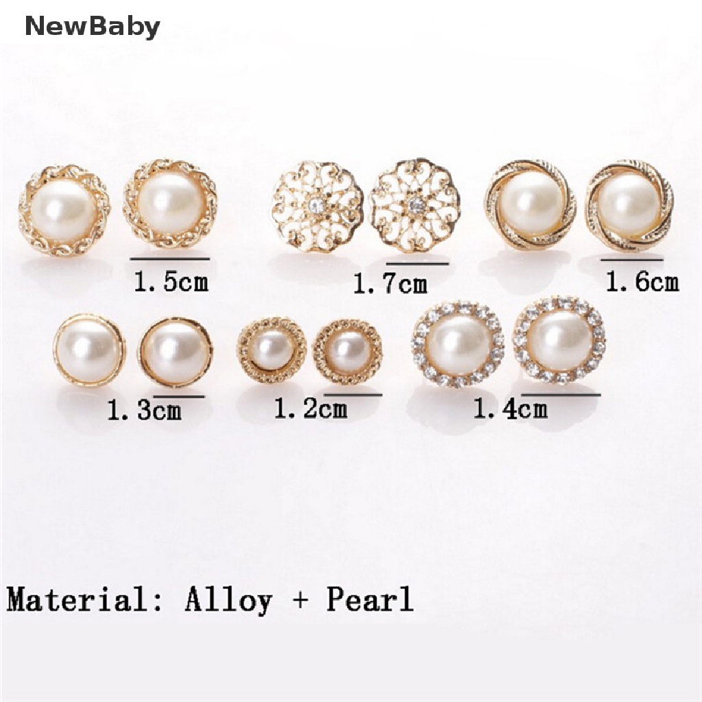 NewBaby 6 Pairs Elegant Crystal Rhinestone Diamond Pearl Sign Ears Tiny Studs Earrings ID