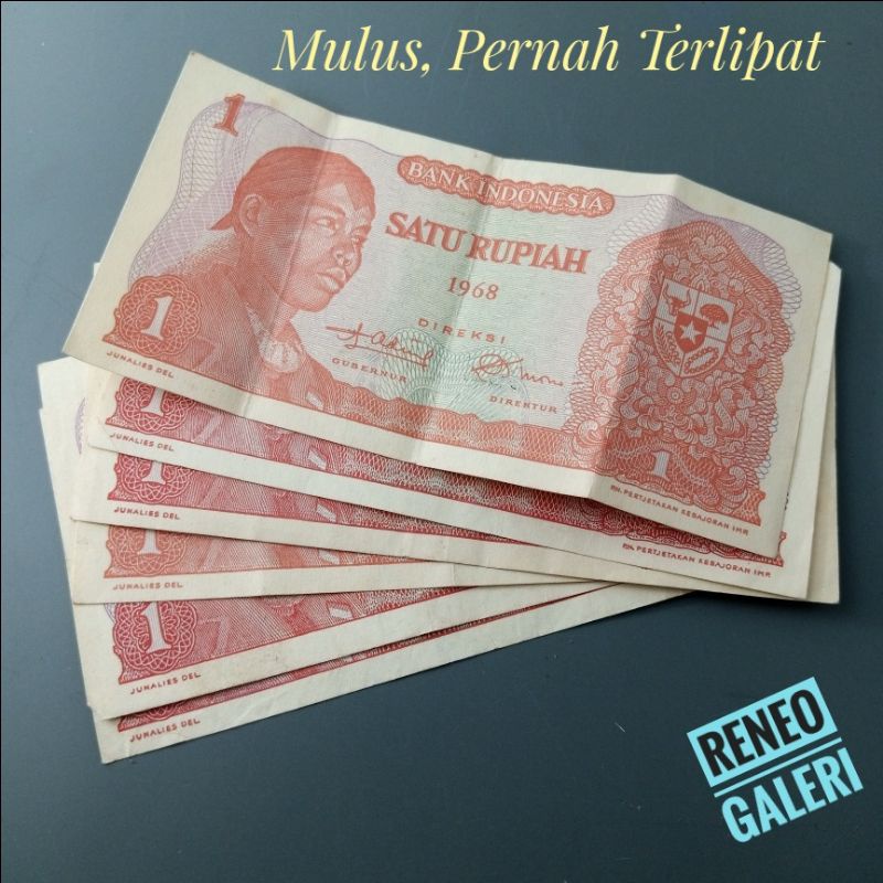 Asli VF+ Rp 1 Rupiah Sudirman Tahun 1968 Jendral Soedirman Uang Kuno Kertas Duit Jadul Lawas Lama Indonesia Original Antik Mulus XF
