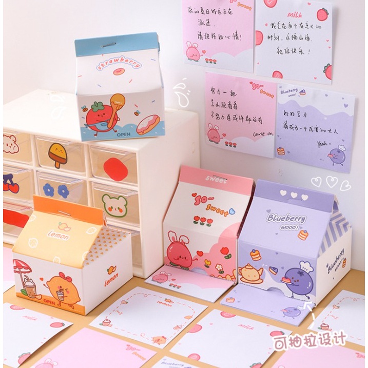 Notepad kertas memo portable unik Milk box fruit-1