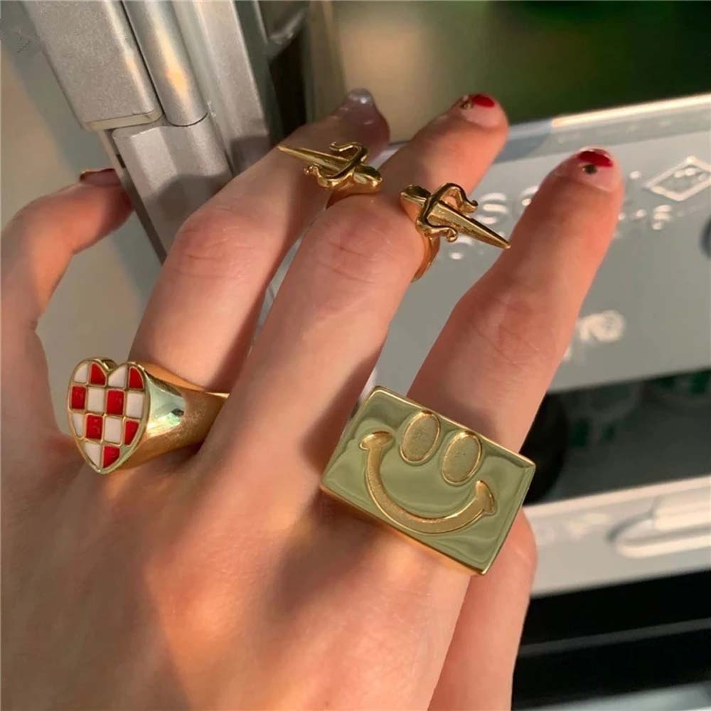 Needway  Punk Open Ring Girls Fashion Jewelry Metal Rings Creative Enamel Summer Korean Geometric Lattice Finger Rings