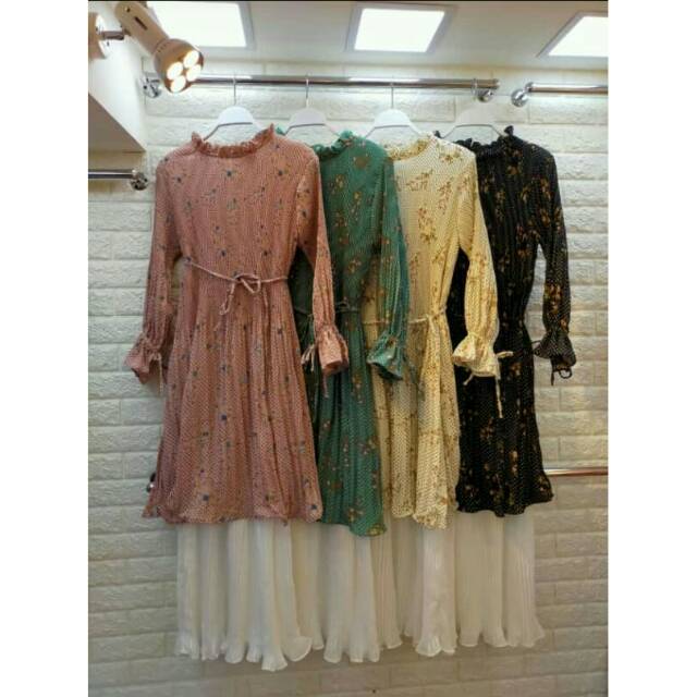 Gamis Plisket Bangkok Premium Import Motif Bunga