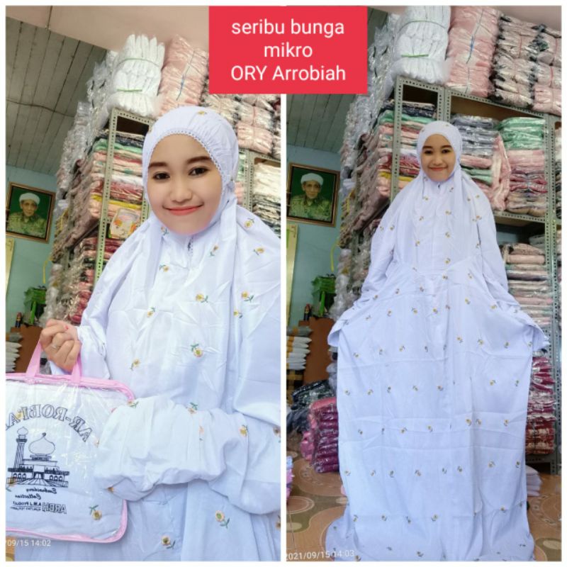mukena katun mikro seribu bunga terusan khusus putih