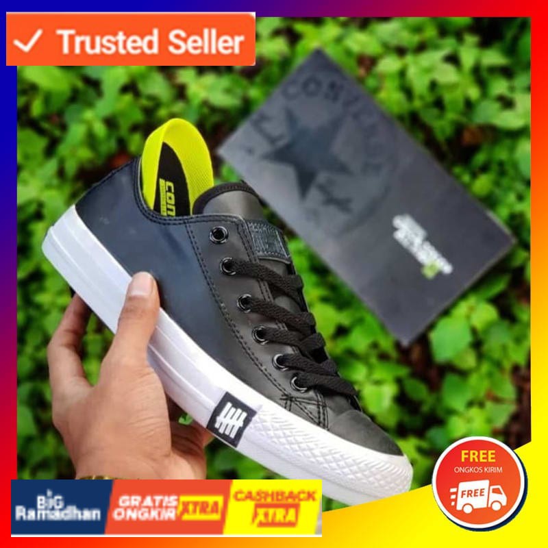 SNEAKERS COWOK HITAM BIRU MISTY  DF STORE SEPATU CONVERSE UNDEFEATED KULIT LEATHER