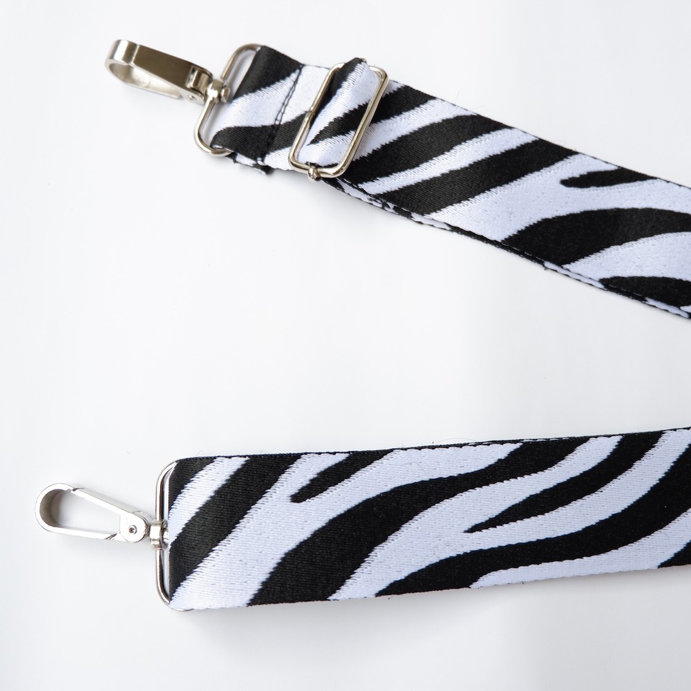 Canvas Strap Motif Zebra  / Tali Tas Lebar Kanvas halus / Long Strap Bag Adjustable Hitam Merah