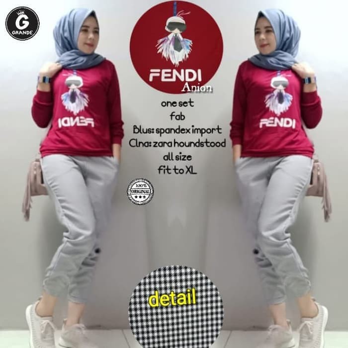 Baju Muslim Modern FENDI SET Bahan Combad Mix Baloteli   Baju Setelan Wanita 2021