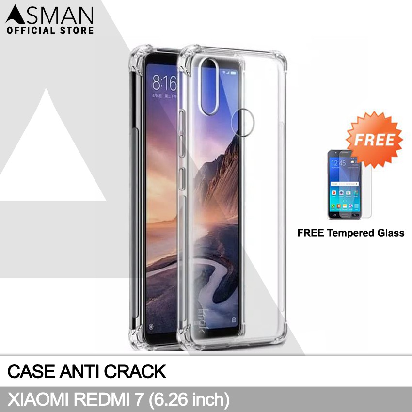 Anti Crack Xiaomi Redmi 7 (6.26&quot;) | Soft Case Anti Bentur + FREE Tempered Glass