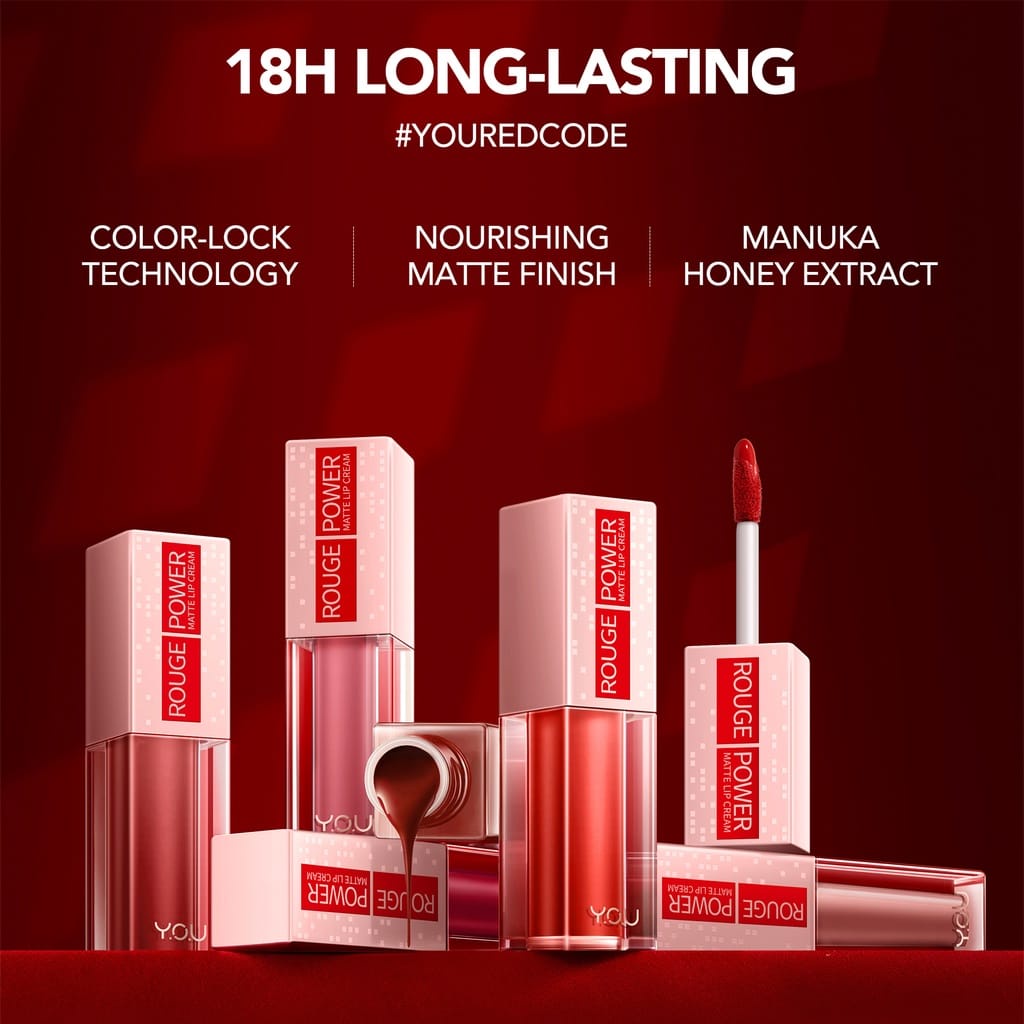 YOU Rouge Power Matte Lip Cream | Matte Finish, Tahan Lama, Nourishing, with Manuka Honey