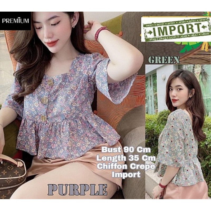 IMPORT Korean Blouse Atasan Bunga Crop Ruffle Chiffon sifon