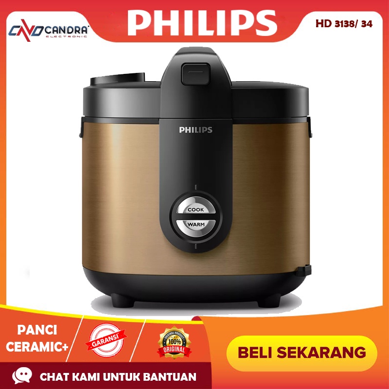 Rice Cooker Philips 2L HD 3138 Emas Panci Keramik Anti Lengket