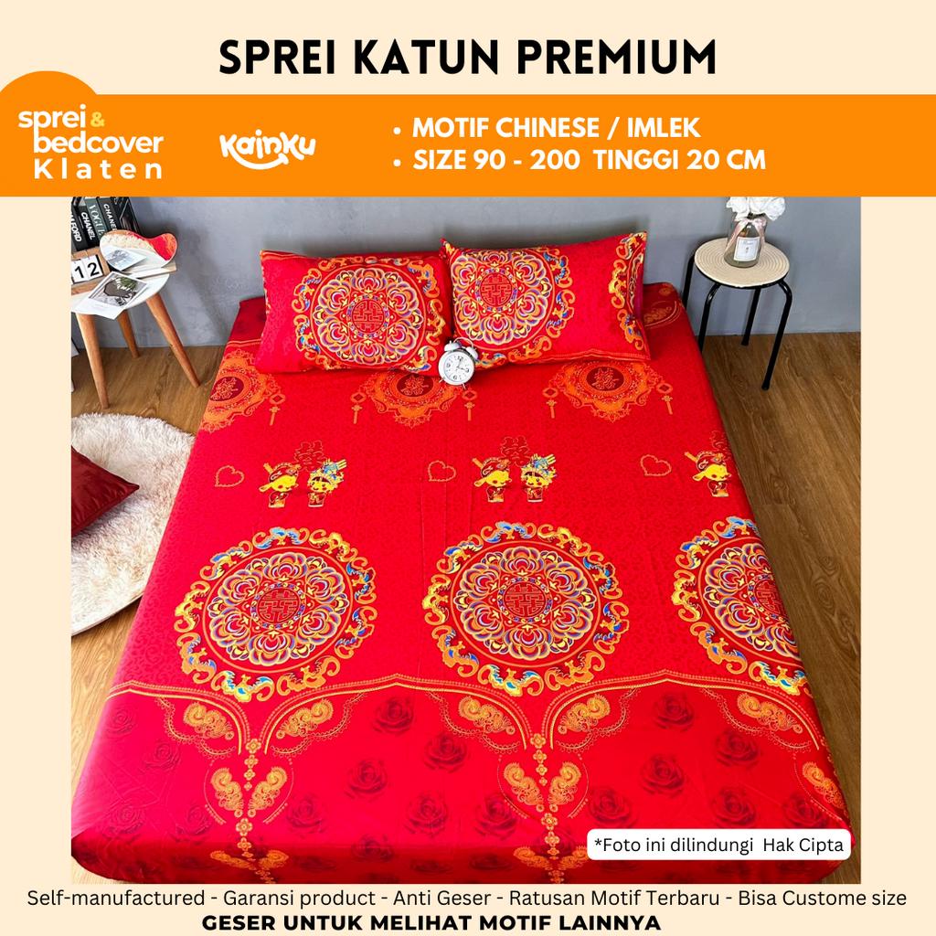 KAINKU -  SPREI KATUN EDISI IMLEK anti geser original katun kualitas No.1shopee | Double happiness &amp; Oriental A | ukuran 90 120 160 180x200