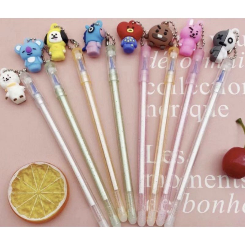 (12pc) PEN GEL GANTUNG BTS/GEL PEN BTS/PEN GANTUNG BUKU BTS-Rantai Boneka BT21