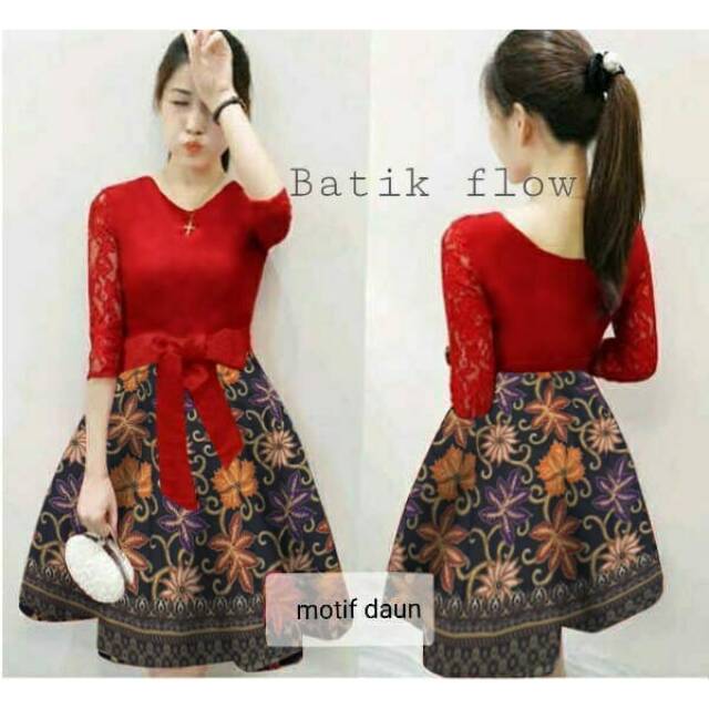 DRESS RIBON BATIK DRESS PITA PINGGANG MOTIF BATIK
