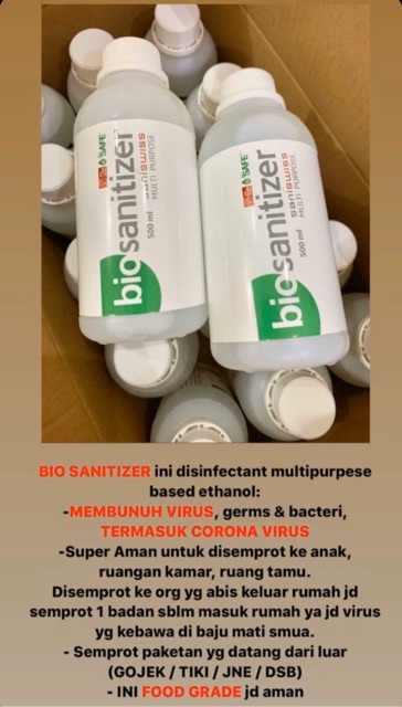 PROMO BIO SANITIZER SANISWISS 500 ML / DISINFECTAN SANISWISS FOOD GRADE MULTI PURPOSE