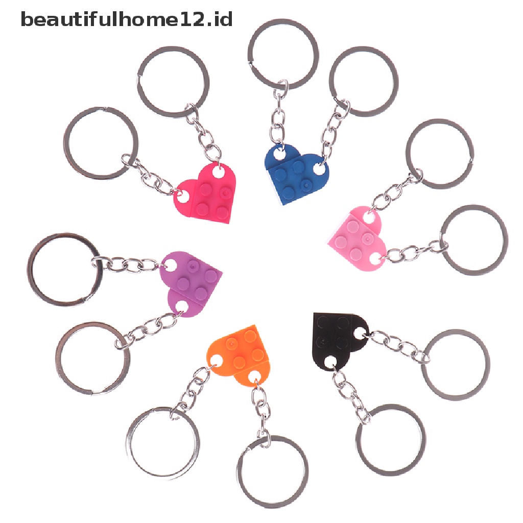 【beautifulhome12.id】 2Pcs Cute Love Heart Brick Keychain For Couples Friendship Birthday Jewelry Gift .