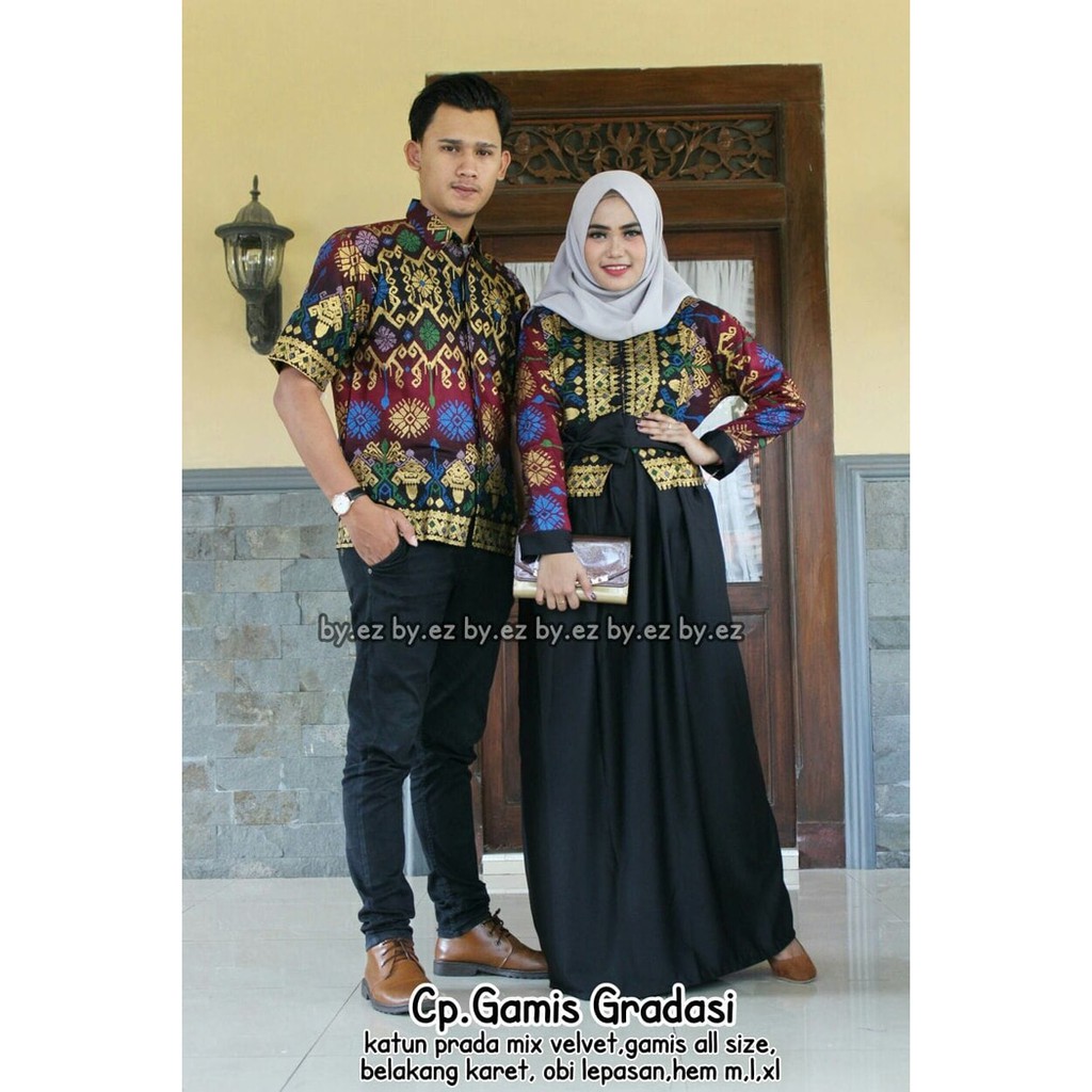 PROMO batik sarimbit gamis/batik couple katun mix velved/ sarimbit gradiasi STOK TERBATAS