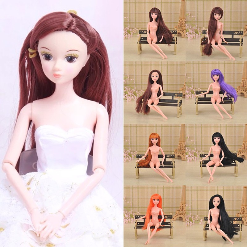 (Gratis Ongkir) 1Pc Kepala Boneka Barbie 3D True Eye Doll dengan Rambut Panjang Warna Warni