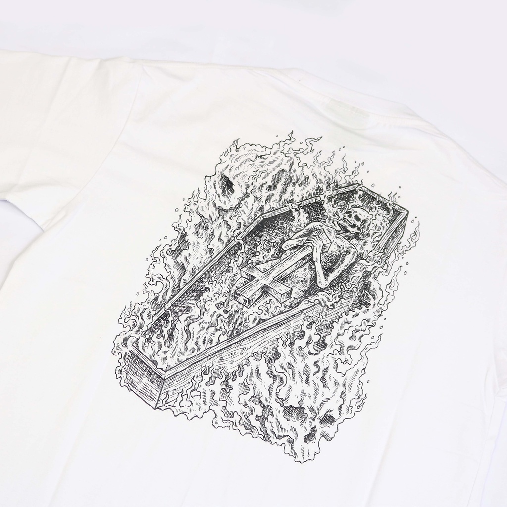 Heretic - T-Shirt - Burning Coffin White