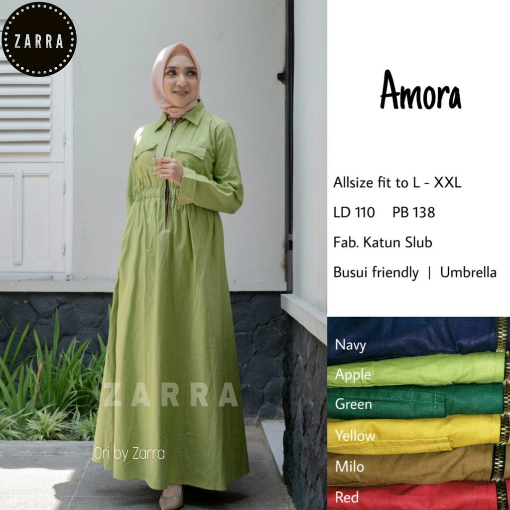 realpict katun slub ld 110 mayung AMORA long maxy dress muslim gamis wanita polos berkerah zr