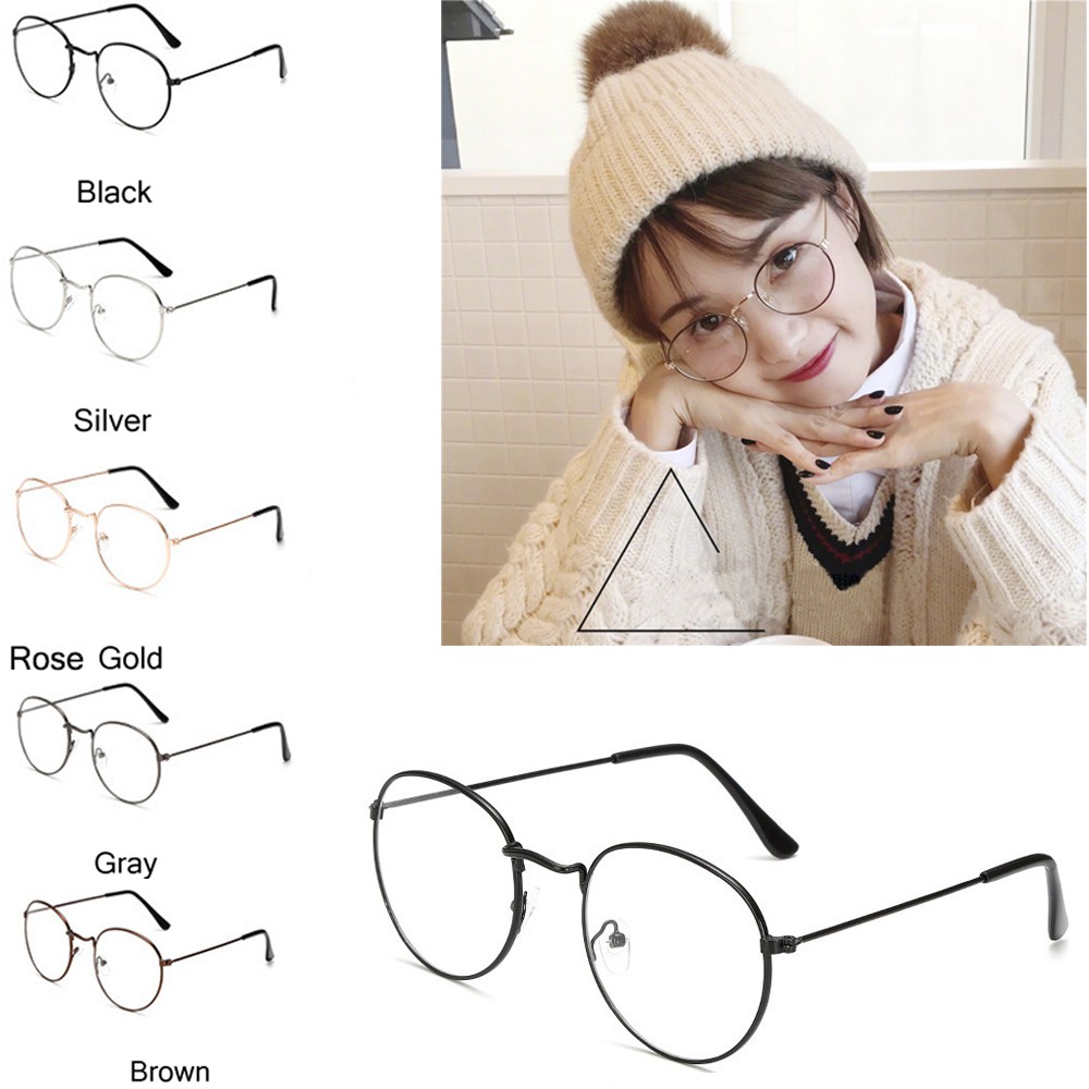 [Bayar di Tempat]Kacamata Wanita Lensa Rangka Transparan Retro Vintage Metal Frame Eyeglasses-HAILIE