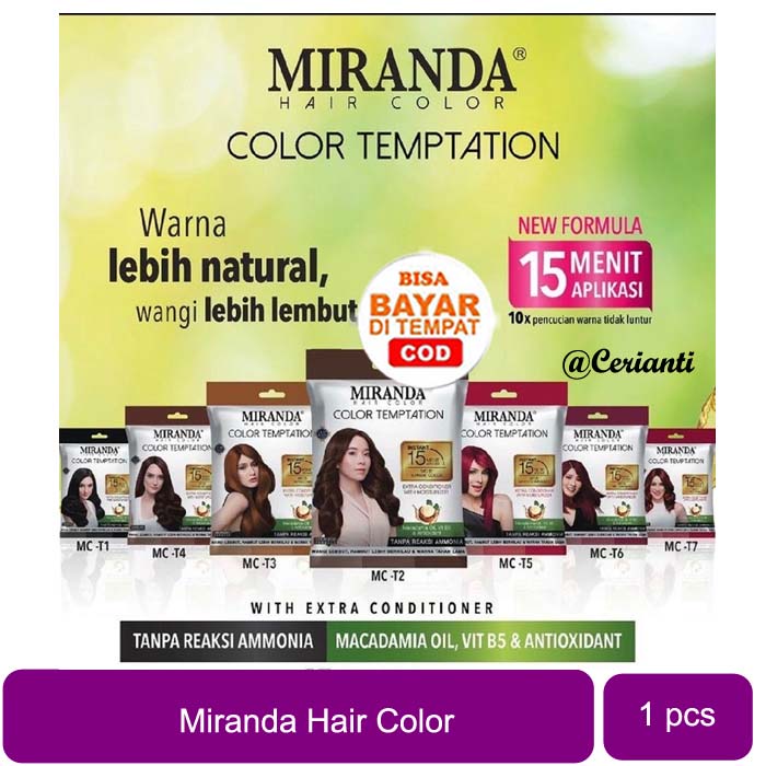 MIRANDA Hair Color Temptation 20ml BPOM | Cat Pewarna Rambut Sachet Instan 15 Menit Colour Cepat_Kosmetika1