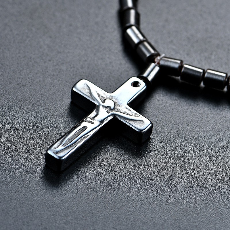 Kalung Liontin Magnet Bentuk Salib Warna Hitam