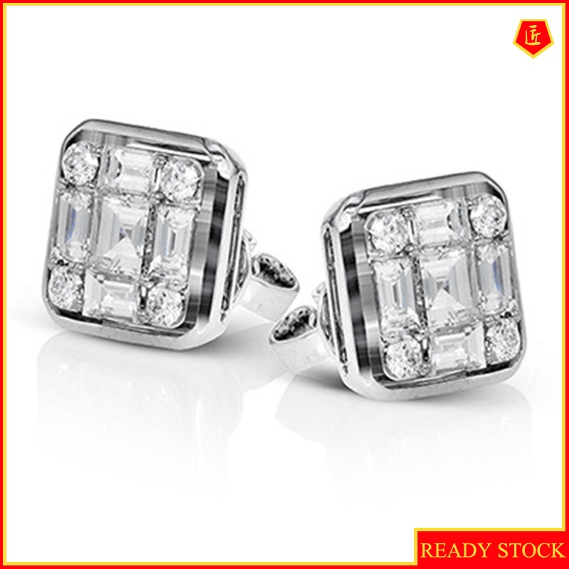 [Ready Stock]Creative Inlaid Square Diamond Stud Earrings