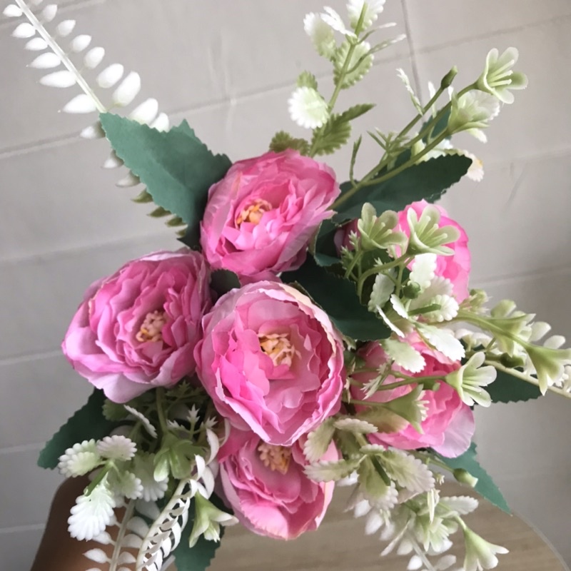 BUNGA TANGKAI MAWAR CENTIFOLIA - rose peony ranuculus tosca ungu pink merah bunga artificial palsu-5