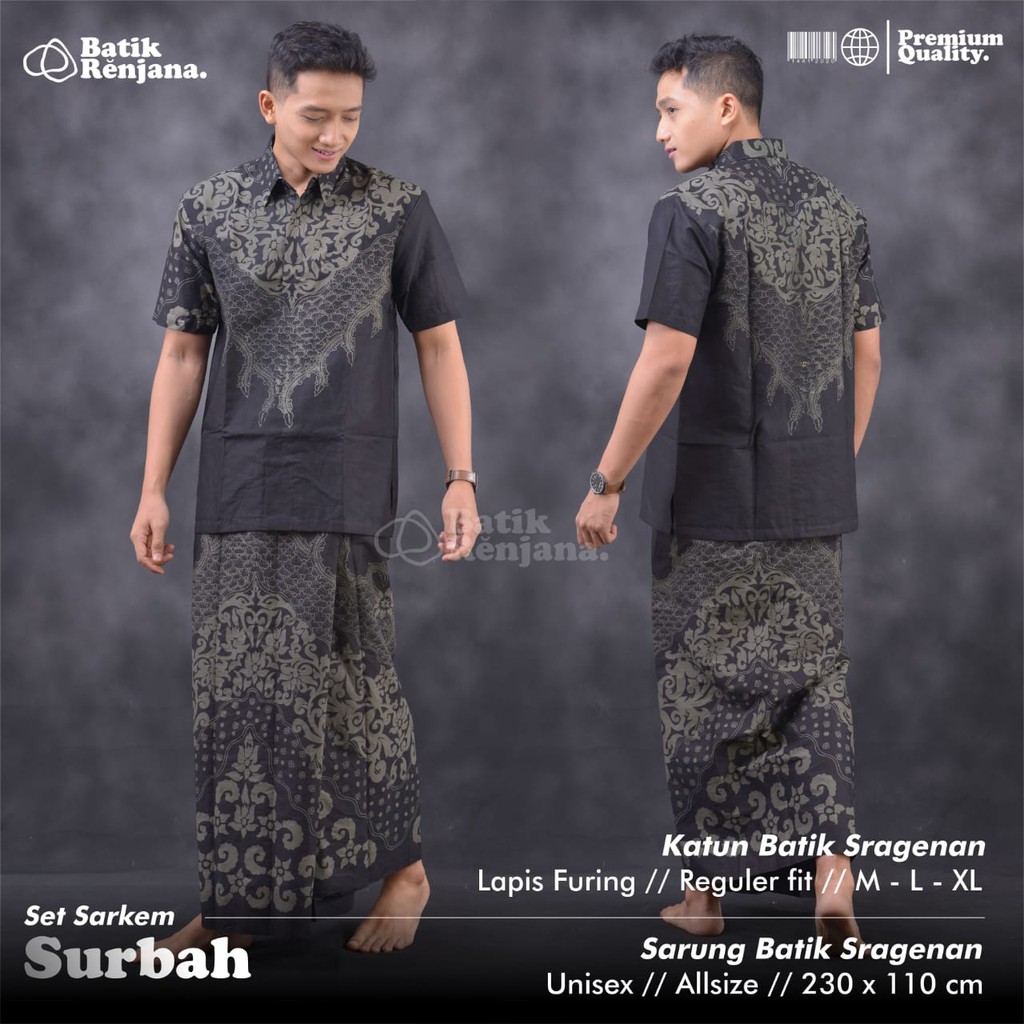 SARKEM SURBAH Kemeja Baju dan Sarung Batik Pria Dewasa Premium Lebaran Asli Solo RENJANA