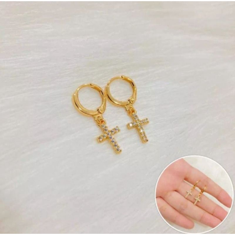 Anting titanium motif jepit salib fashion wanita Terbaru termurah anti luntur