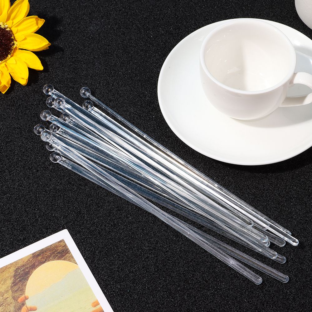 Solighter 100pcs Stik Pengaduk Minuman / Kopi Bahan Plastik Transparan Sekali Pakai