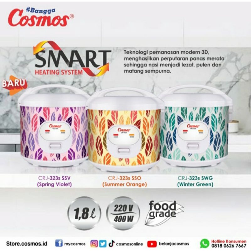 Rice Cooker Cosmos CRJ 323s 1,8 Liter Inner Pot Teflon Magic Com Cosmos Penanak Nasi Cosmos 323s