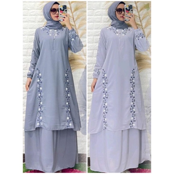 Gamis Melayu Ceruty Babydoll Premium Baju Kurung Malaysia Bordir Bunga Mewah Set Pakaian Muslim Hija