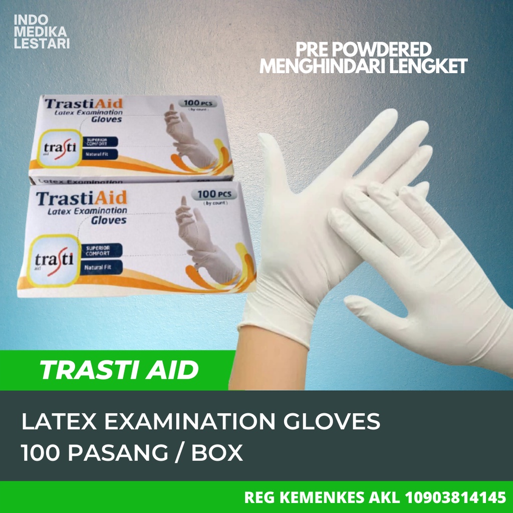 Handscoon sarung tangan medis TrastiAid Latex isi 100Pcs (50Pasang)